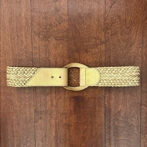 Linea Pelle Handmade Wide Gold Woven Leather Belt, Size Medium